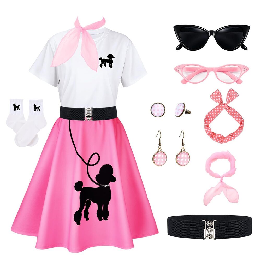 2146 Poodle Skirts For 50s Costume Sock Hop Outfits,1950s Pink